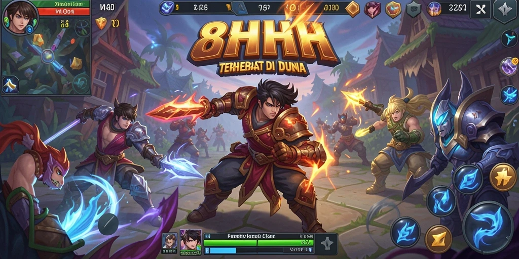 Screenshot gameplay 8HHH menampilkan pertarungan epik antara tim.