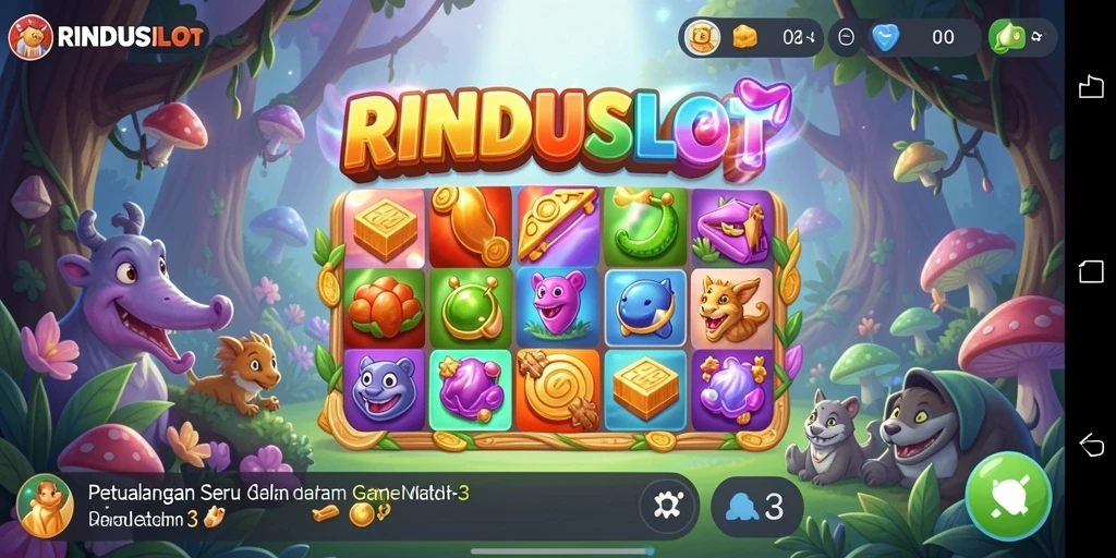 Tampilan gameplay yang seru dalam RINDUSLOT dengan elemen Match-3.